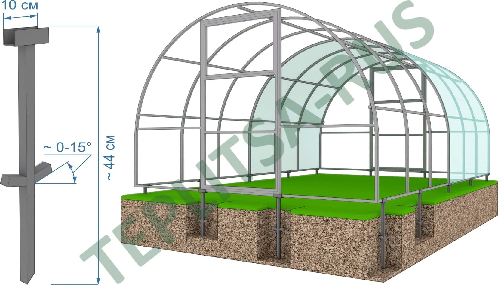Фундамент на сваях для Теплица Царская Премиум 3м в Орле и области